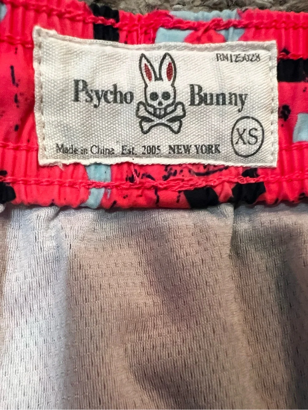 Psycho Bunny Men’s Shingle Mesh Lined Hot Pink Patterned Swim Trunks- Size XS